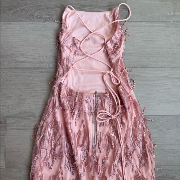 Lulus Blush Pink Fringe Mini Dress Size M - Picture 7 of 8